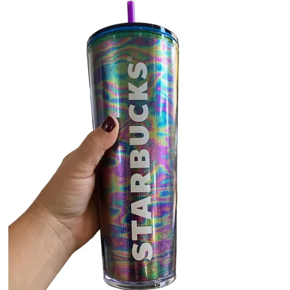 New Starbucks Purple Blue Green Chrome Swirl Venti Cup 24 oz